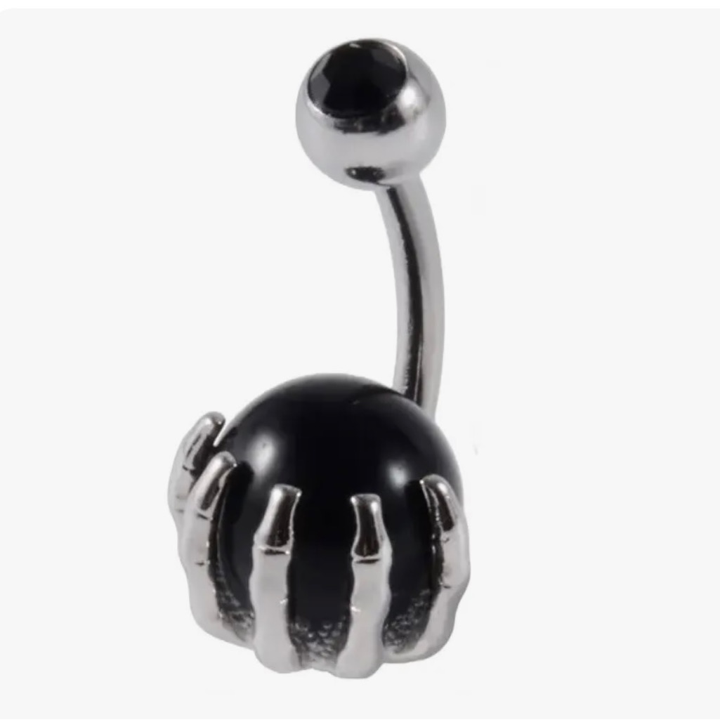 Body Jewelry Belly Barbell Skull Hand Obsidian